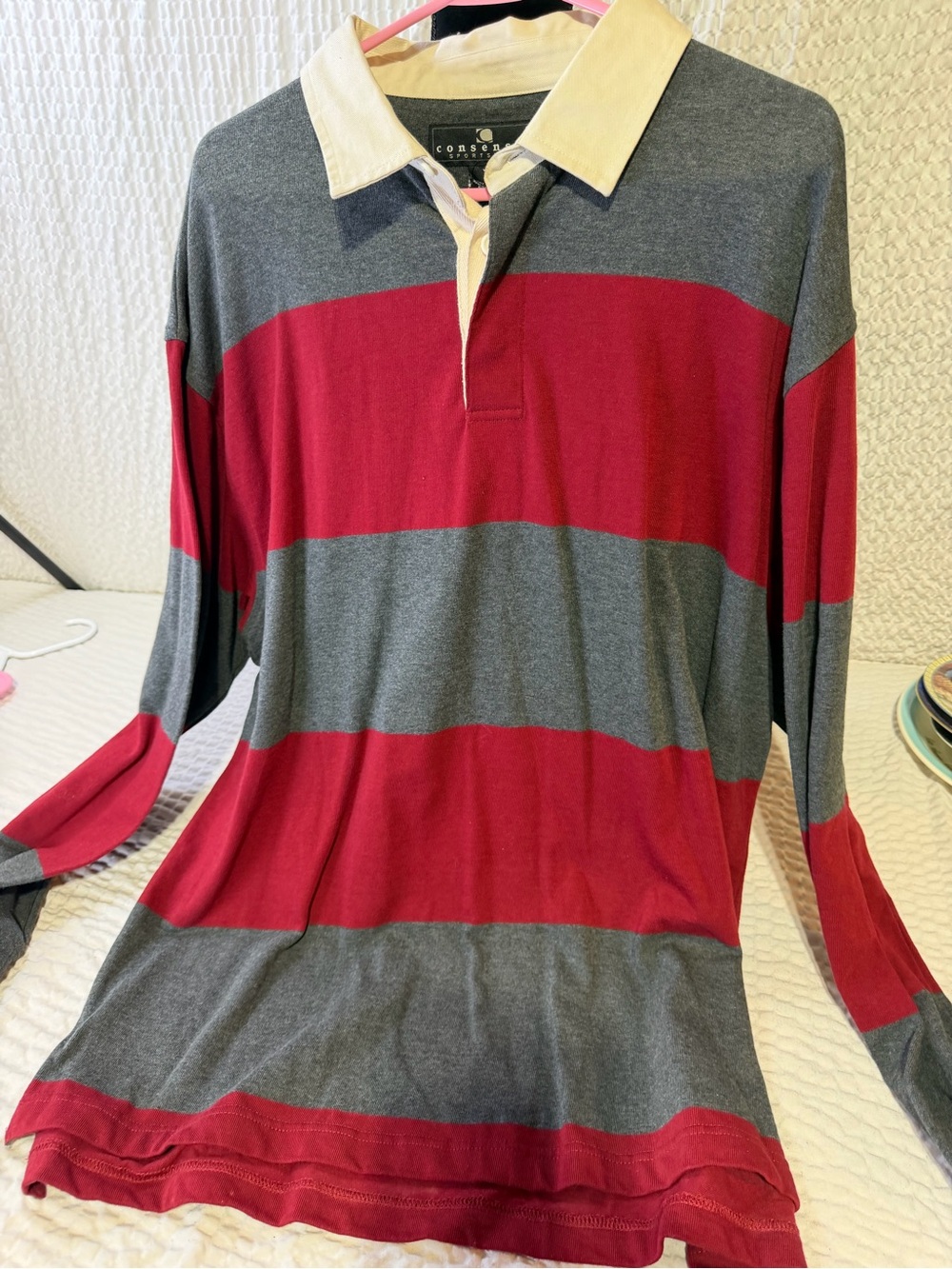 Long Sleeve Rugby Polo Shirt - Red & Gray